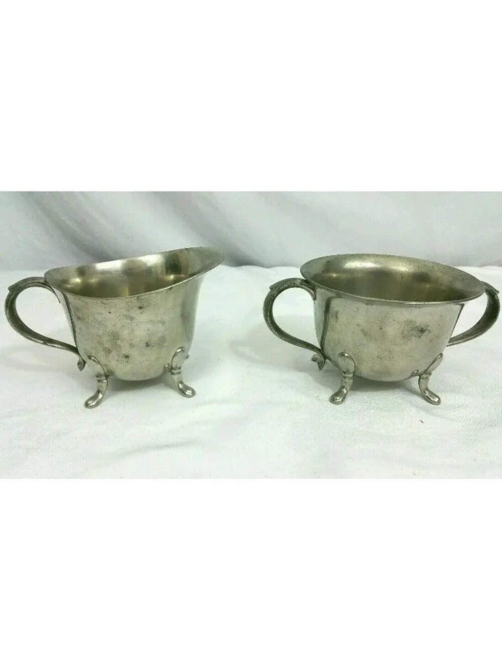 Revere Benedict Pewter Cream and Sugar Bowls Footed Service Set Metal Decor